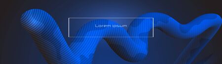 Illustration Abstract glowing, neon light effect, wave line, wavy pattern. Vector design communication techno on blue background. Futuristic digital technology for web or banner backgroundのイラスト素材