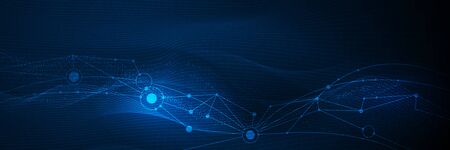 Vector illustration molecule,Connected lines with dots,technology on blue background. Abstract...