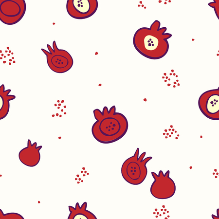 Seamless pattern of decorative pomegranates, hand-drawn and painted.のイラスト素材