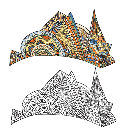 Set of decorative, geometric, abstract elements zentangle style, hand-drawn.のイラスト素材