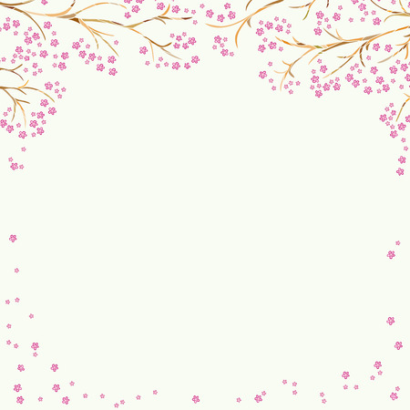 Decorative frame with flowering branches. Hand-drawn and painted. Vector graphics.のイラスト素材