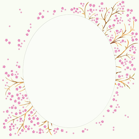 Decorative frame with flowering branches. Hand-drawn and painted. Vector graphics.のイラスト素材