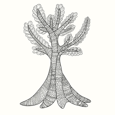 Hand-drawn style tree zentangl. Monochrome range.のイラスト素材