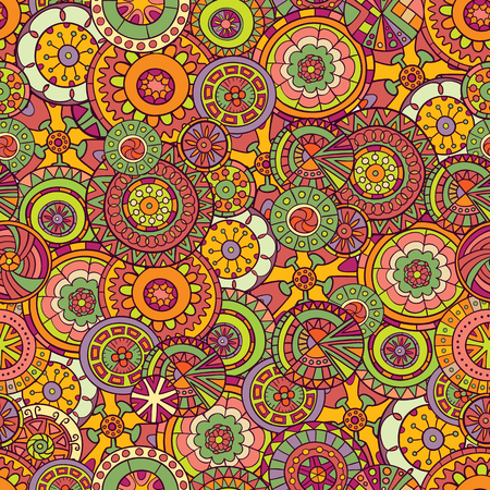 Seamless pattern of hand-drawn and painted mandalas.のイラスト素材