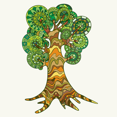 Hand-drawn tree and painted in the style of zentangl. Vector graphics.のイラスト素材