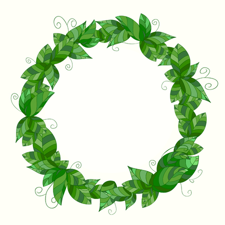 Decorative frame from leaves, hand-drawn and painted. Vector graphics.のイラスト素材