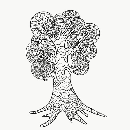 Decorative hand-drawn style tree zentangl. Monochrome gamma ..のイラスト素材