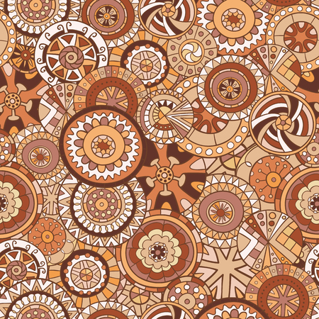 Seamless pattern of hand-drawn and painted mandalas. Vector graphics.のイラスト素材