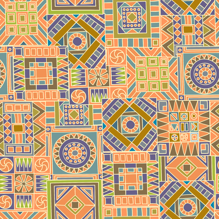 Seamless pattern of hand-drawn and colored abstract elements. Vector graphics.のイラスト素材