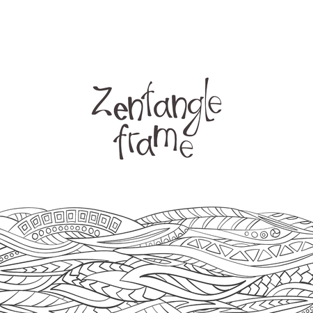 Decorative frame from abstract elements of hand-drawn. Style zentangl. Monochrome gamma.のイラスト素材