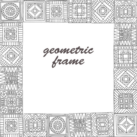 Decorative frame from abstract, geometric elements of hand-drawn. Style zentangl.のイラスト素材