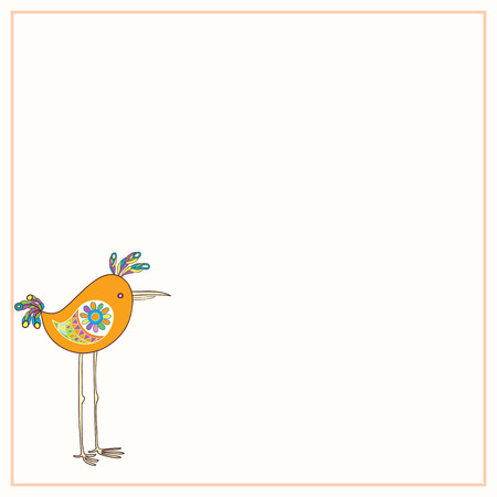 Decorative frame with hand-drawn and painted a funny bird. Vector graphics.のイラスト素材