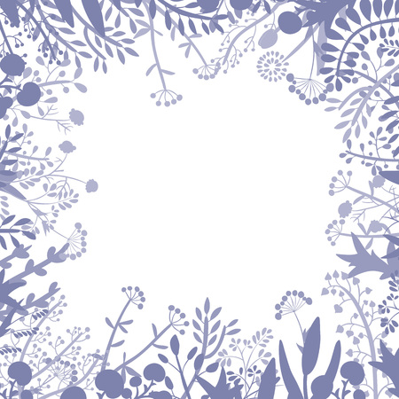 Decorative frame of hand-drawn twigs with leaves, berries and flowers. Vector graphics.のイラスト素材