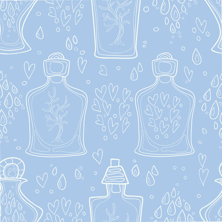 Seamless pattern of hand-painted decorative bottles. Vector graphics.のイラスト素材