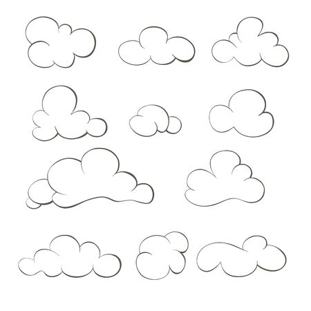 Set of hand-drawn clouds. Set of doodle clouds.のイラスト素材