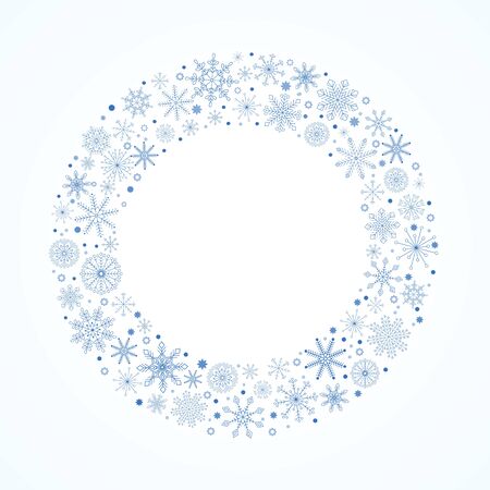 Snowflake circle frame. Winter holiday border.のイラスト素材