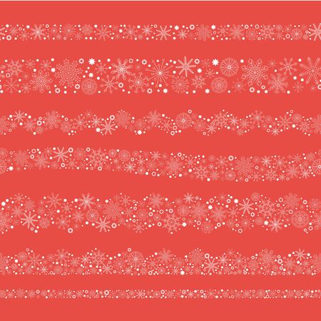Set of seamless borders white snowflakes. Christmas snowflakes border set. White snowflakes.のイラスト素材