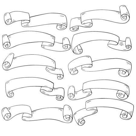 Set of hand-drawn ribbons banners. Vector banners set.のイラスト素材