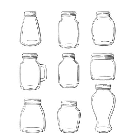 Set of hand-drawn mason jars. Vector set jars.のイラスト素材