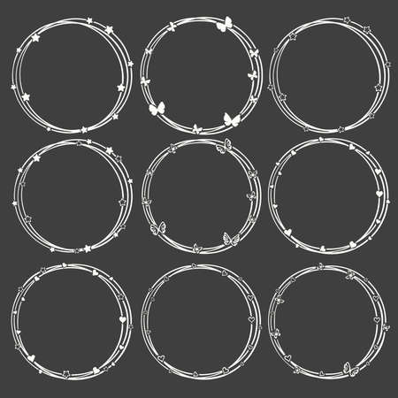 Set of white circle frames with dark background.のイラスト素材