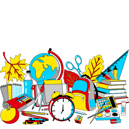 Back to school border in red, blue and yellowのイラスト素材
