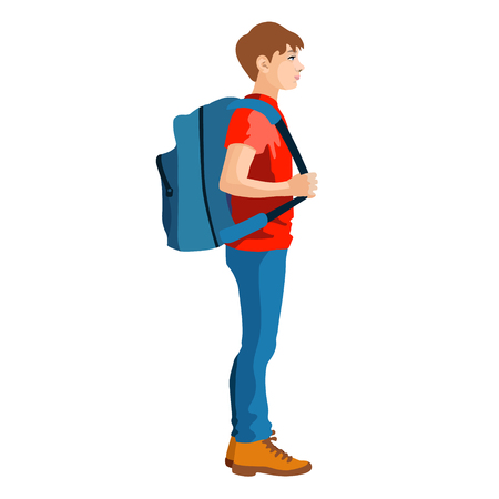 Isolated figure of a boy standing with a school bagのイラスト素材