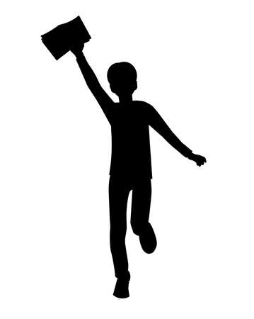 Vector isolated silhouette of a standing teenager with books in his handsのイラスト素材