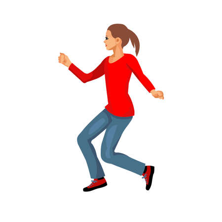 Vector isolated figure of a school girl crouching with her hands raisedのイラスト素材