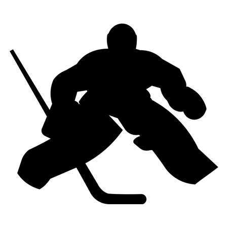 Vector isolated silhouette of a hockey team goalkeeper standing on the goal in full uniform and gloves with a hockey stickのイラスト素材