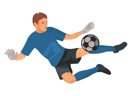 Vector isolated boy figure of a bouncing goalkeeper with a ballのイラスト素材