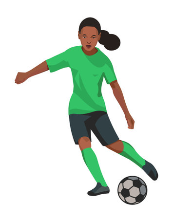 African junior football player isolated vector figure dribbling the ball on the field on a white backgroundのイラスト素材