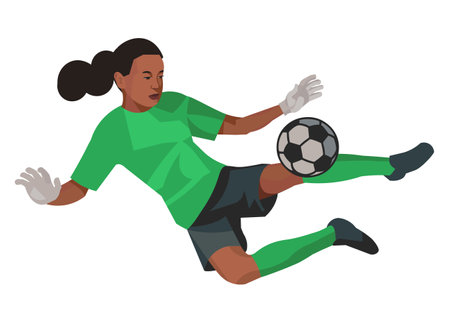 Vector isolated female figure of a bouncing Mauritian junior girl goalkeeper with a ballのイラスト素材
