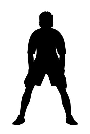 Vector isolated figure of a boy football goalkeeper standing upright on a white backgroundのイラスト素材