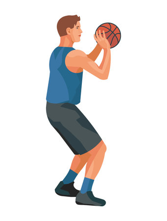 Vector isolated figure of a basketball team player holding a ball with two hands on a white backgroundのイラスト素材