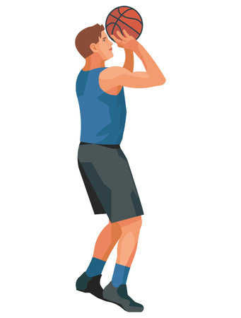 Vector isolated figure of a basketball player throwing a ball forward on a white backgroundのイラスト素材