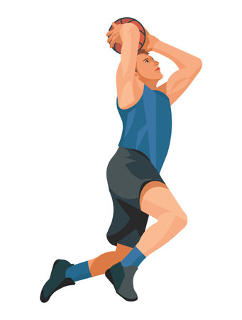 Vector isolated figure of a basketball player who dunk a ball into hoop on a white backgroundのイラスト素材