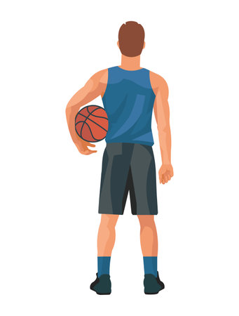 Vector isolated figure of a basketball player standing straight from the back on a white backgroundのイラスト素材