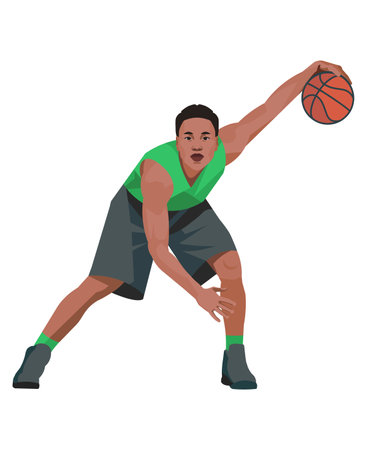 Vector isolated figure of a black basketball player crossing the ball on a white backgroundのイラスト素材