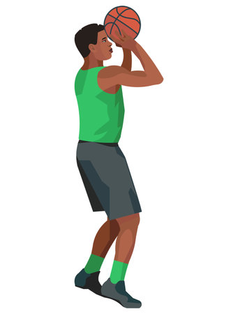 Vector isolated figure of a black basketball player throwing a ball forward on a white backgroundのイラスト素材