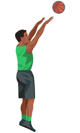 Vector isolated figure of an African basketball player demonstrating the technique of throwing a ball on a white backgroundのイラスト素材