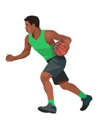 Vector isolated figure of a black basketball player   who dribbles a ball on a white backgroundのイラスト素材