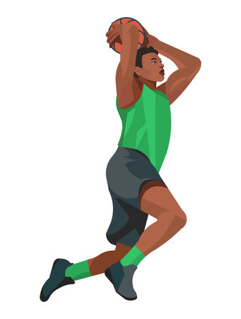 Vector isolated figure of an African basketball player who dunk a ball into hoop on a white backgroundのイラスト素材