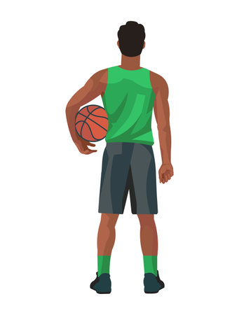 Vector isolated figure of a black basketball player standing straight from the back on a white backgroundのイラスト素材