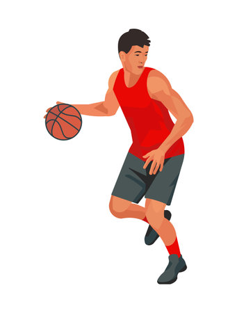 Vector isolated figure of an Asian handballer basketball player preparing to pass the ball on a white backgroundのイラスト素材