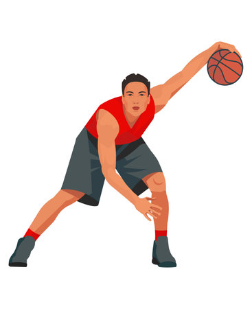 Vector isolated figure of an Asian basketball player crossing the ball on a white backgroundのイラスト素材