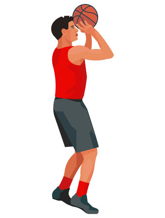 Vector isolated figure of an Asian basketball player throwing a ball forward on a white backgroundのイラスト素材