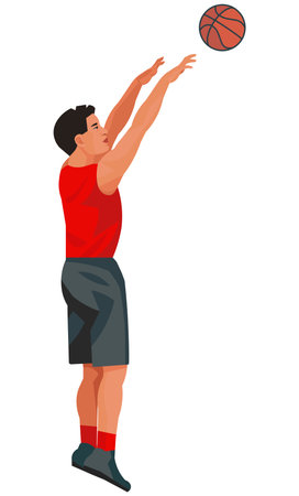 Vector isolated figure of a Malaysian basketball player demonstrating the technique of throwing a ball on a white backgroundのイラスト素材