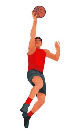 Vector isolated figure of an Asian bouncing basketball player dunking the ball on a white backgroundのイラスト素材