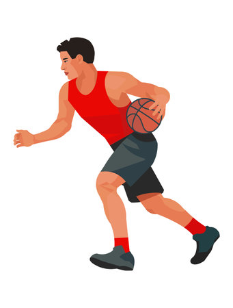 Vector isolated figure of a Thai basketball player  who dribbles a ball on a white backgroundのイラスト素材