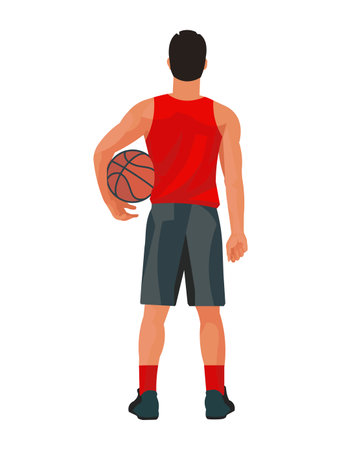 Vector isolated figure of a Korean basketball player standing straight from the back on a white backgroundのイラスト素材
